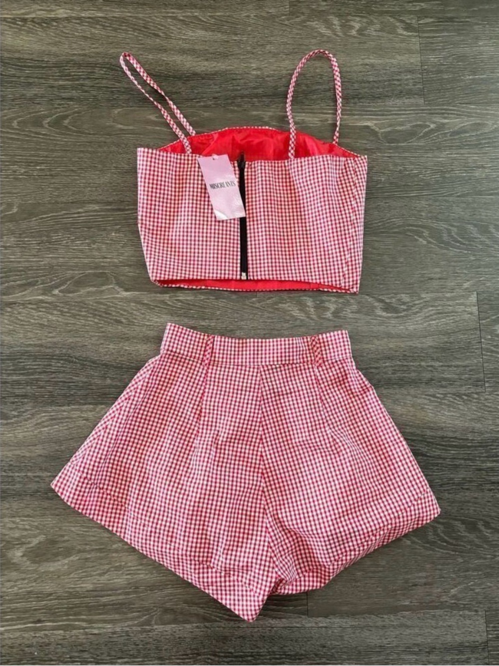 NWT Miscreants London x Revolve Red & White Plaid Gingham Shorts & Tank Set US 4